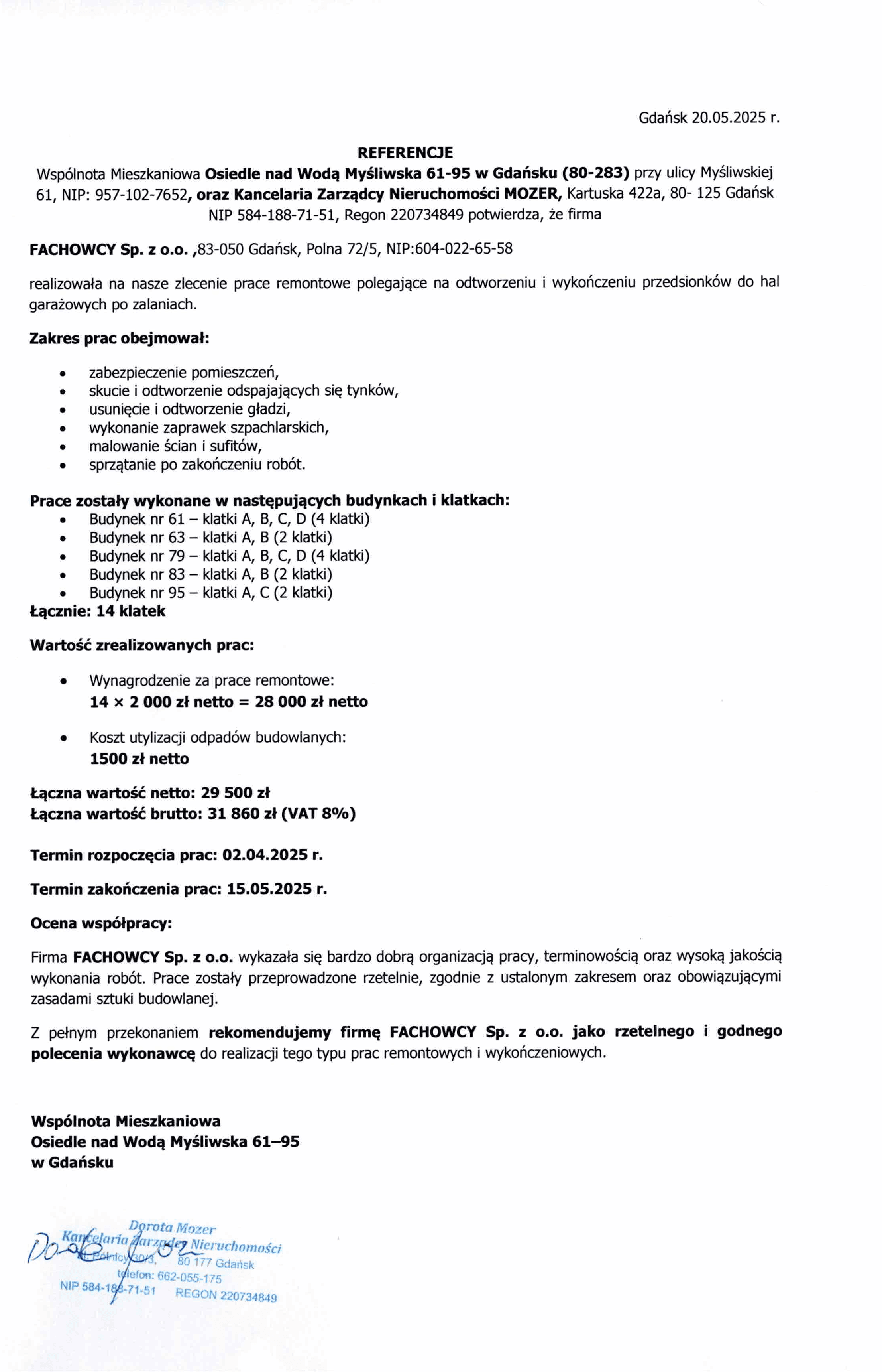 MOZER - Myśliwska 61-95 Przedsionki