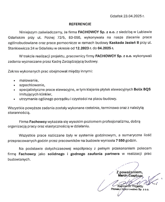 PRONEKO - Kaskada Jasień II - Prace budowlano-wykończeniowe