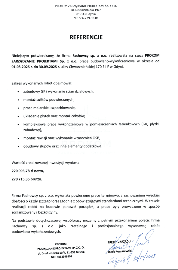 PROKOM - Chwarzno - Etap I - Budowlano-wykończeniowe