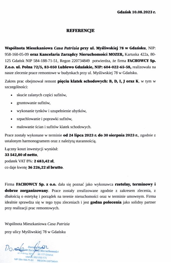 Wspólnota Mieszkaniowa Casa Patrisia - Prace remontowe - ul. Myśliwska 78